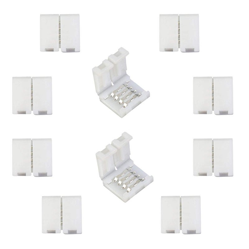 LITAELEK موصل شريط LED RGB 10 قطع LitaElek 4 دبابيس موصل شريط LED موصل شريط LED سريع موصل مشبك حبل LED محول بدون لحام بدون فجوة تمديد لشريط LED متعدد الألوان SMD 5050 بعرض 10 مم - Image 1